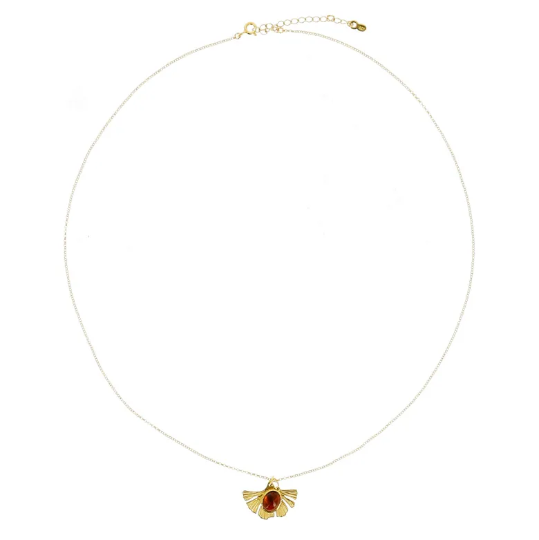 Collier Ginkgo ambre et argent doré