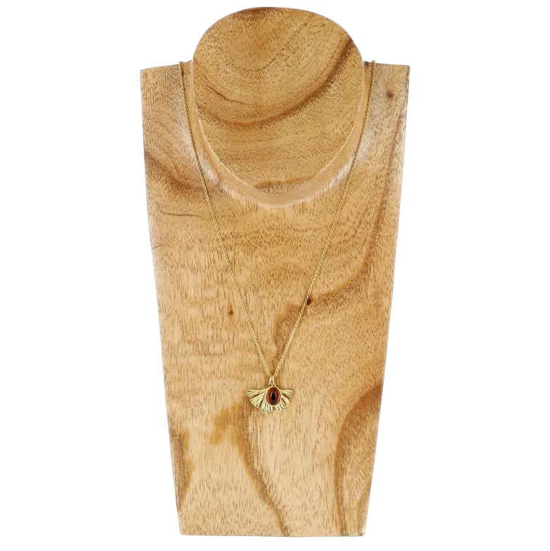 Collier Ginkgo ambre et argent doré