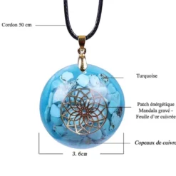 Collier pendentif orgone yoga turquoise