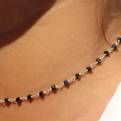 Collier ras du cou chocker, chaîne argent 925, pierres noires