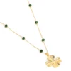 Collier sautoir en acier inoxydable doré motif trèfle et perles de verre