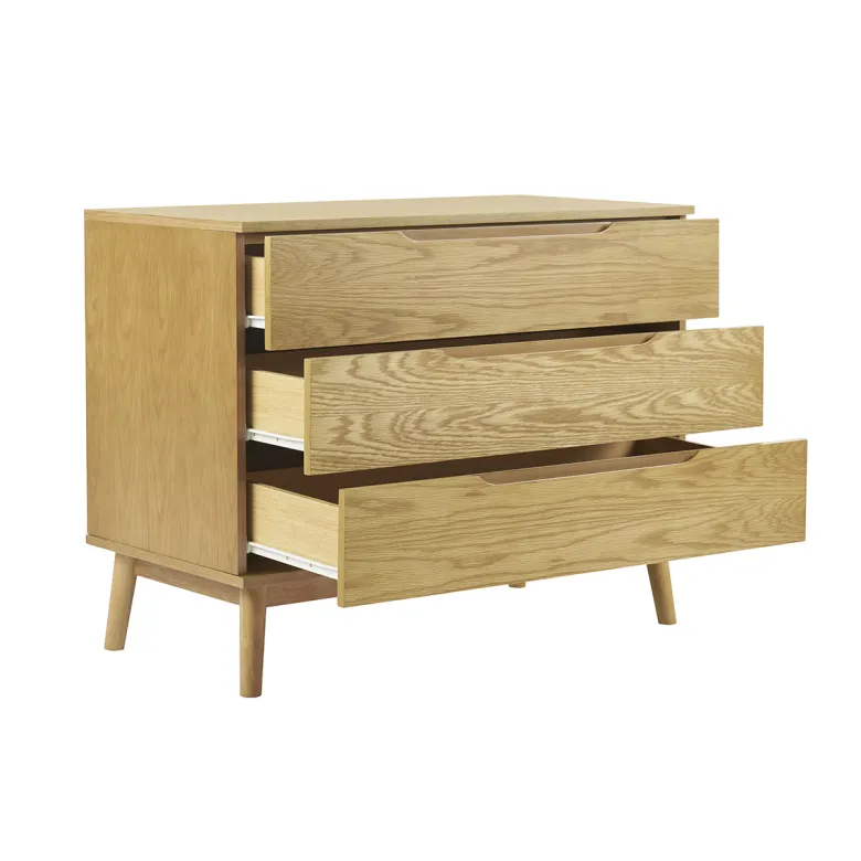 Commode bois clair chêne 3 tiroirs l90 cm felix