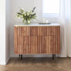 Commode bois d'acacia et marbre blanc