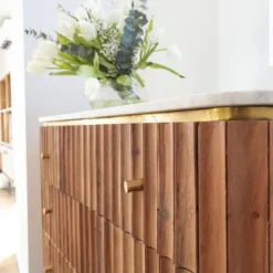 Commode bois d'acacia et marbre blanc