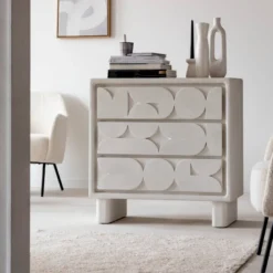 Commode bois effet béton blanc