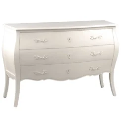 Commode longue 3 tiroirs en acajou blanc Blanc