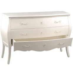 Commode longue 3 tiroirs en acajou blanc Blanc