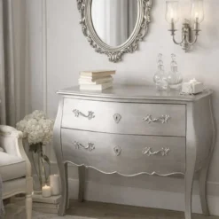 Commode 2 tiroirs argentée l80 cm murano Gris