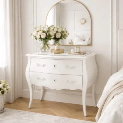 Commode 2 tiroirs en bois blanc cassé l8 Blanc