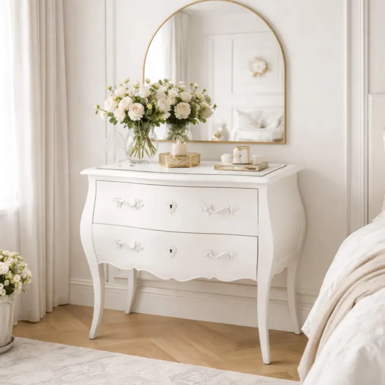Commode 2 tiroirs en bois blanc cassé l8 Blanc