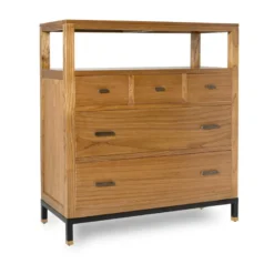 Commode 5 tiroirs metal bois marron -