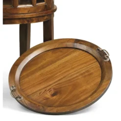 Console ronde bronze bois marron -