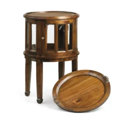 Console ronde bronze bois marron -
