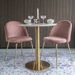 Cooper-table à manger ronde 2 personnes ø70, décor marbre et laiton