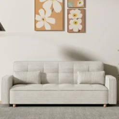 Copenhague canapé scandinave convertible 3 places en velours côtelé beige