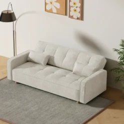 Copenhague canapé scandinave convertible 3 places en velours côtelé beige