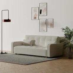 Copenhague canapé scandinave convertible 3 places en tissu bouclette blanc