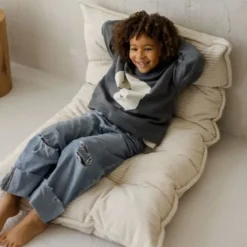Coussin de sol capitonné en velours côtelé style matelas 55x100 sable beige