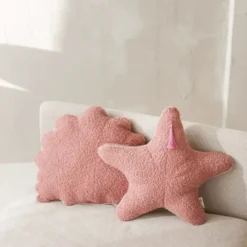 Coussins décoratifs en bouclé coquillage & étoile de mer lot de 2 rose