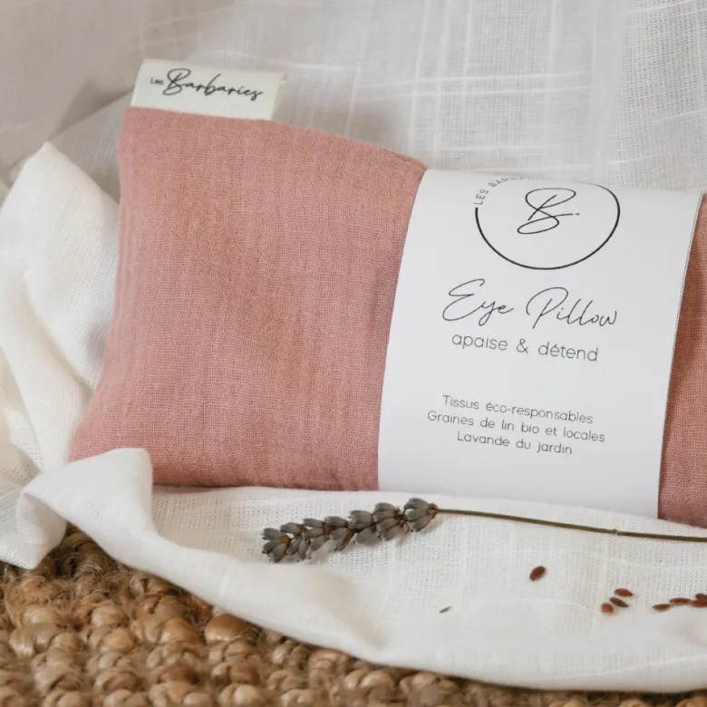 Coussin yeux lin lavande - rose poudré