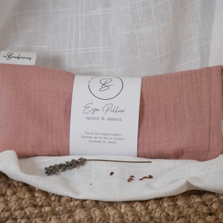 Coussin yeux lin lavande - rose poudré