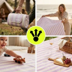 Couverture de pique-nique xxl 200x200 hypermotion rayures violette imperméable