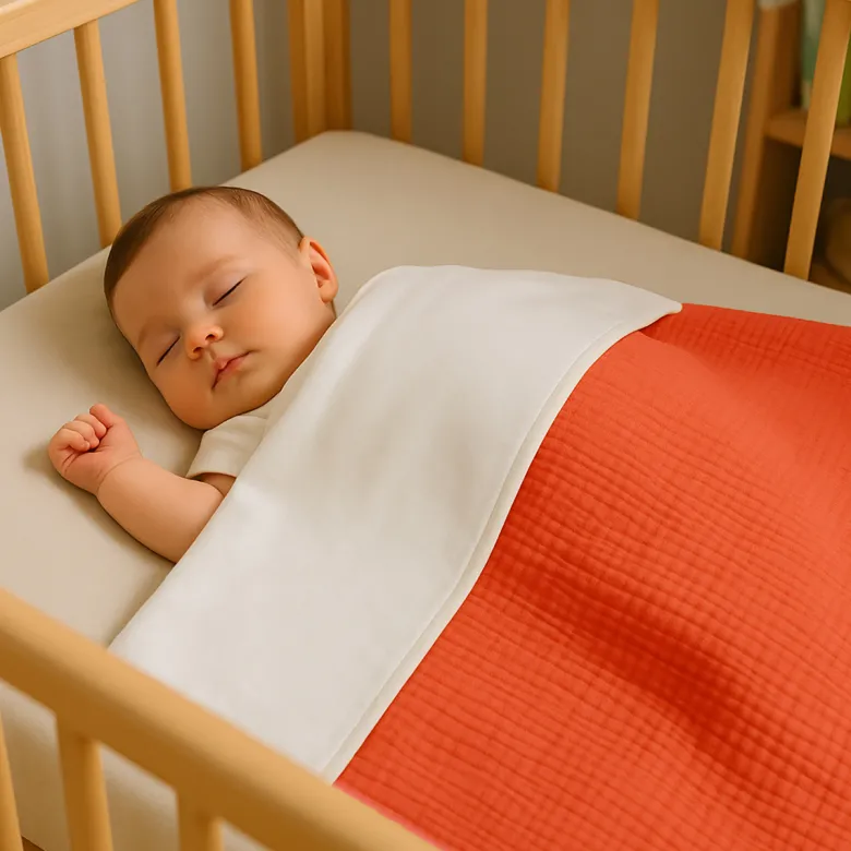 Couverture en coton bio blanc et fraise