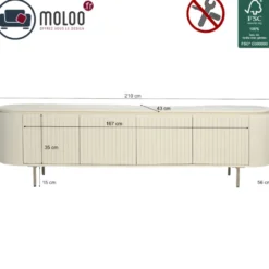 Cream-meuble tv 210 cm en bois massif ivoire