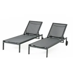 Cuba lot de 2 bains de soleil inclinables gris foncé avec roues en aluminium