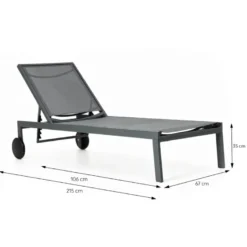 Cuba lot de 2 bains de soleil inclinables gris foncé avec roues en aluminium