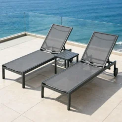 Cuba lot de 2 bains de soleil inclinables gris foncé avec roues en aluminium