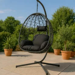 Cuzco fauteuil suspendu effet rotin noir