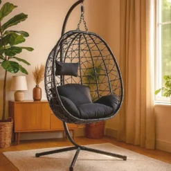 Cuzco fauteuil suspendu effet rotin noir