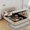 Dallas lit coffre style nuage 140x190cm en velours beige