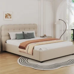 Dallas lit coffre style nuage 140x190cm en velours beige