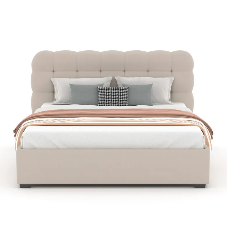 Dallas lit coffre style nuage 140x190cm en velours beige
