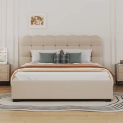 Dallas lit coffre style nuage 140x190cm en velours beige