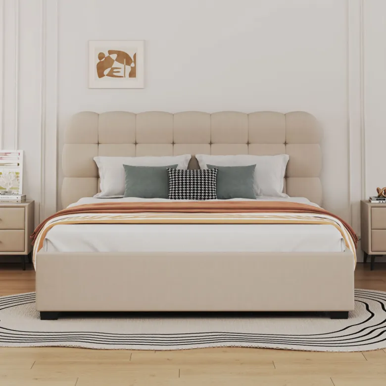 Dallas lit coffre style nuage 140x190cm en velours beige