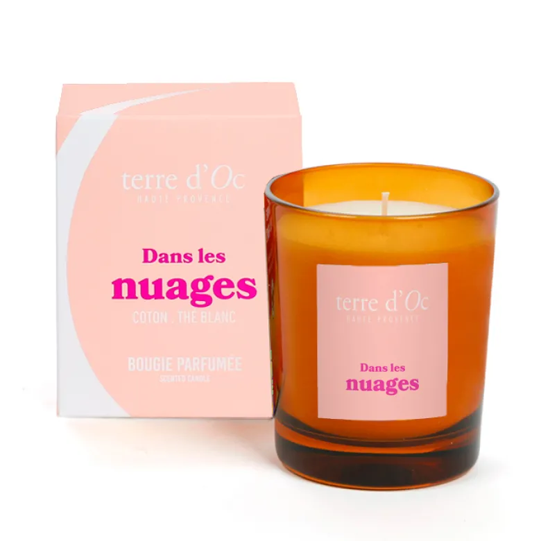 Dans les nuages bougie parfumée coton thé blanc 180 g terre d'Oc