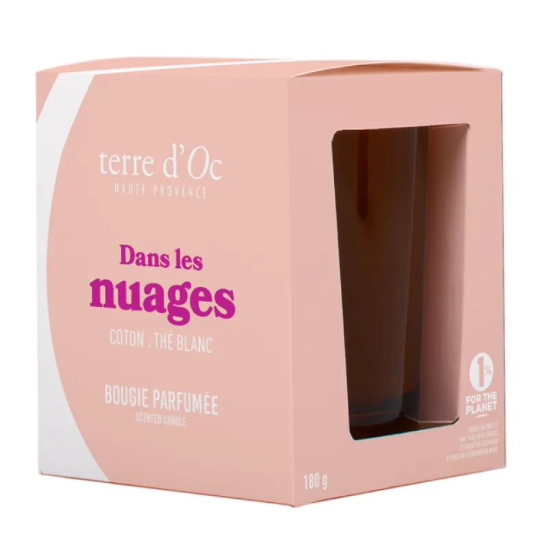 Dans les nuages bougie parfumée coton thé blanc 180 g terre d'Oc