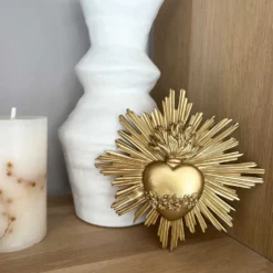 Déco murale coeur fleur ex-voto doré à accrocher