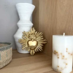 Déco murale coeur fleur ex-voto doré à accrocher