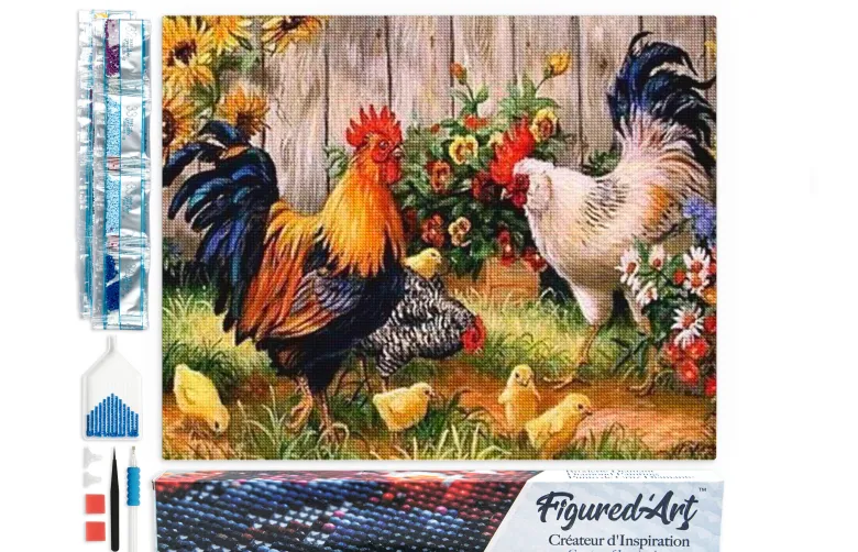 Diamond painting la ferme des coqs