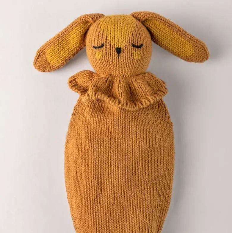Doudou attache tétine lapin caramel