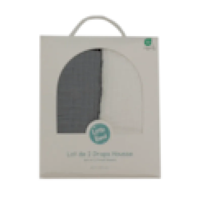 Drap-housse 60x120 cm - lot de 2 - blanc gris en gaze de coton