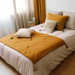 Édredon panama 90x190 cm pompons jute mo