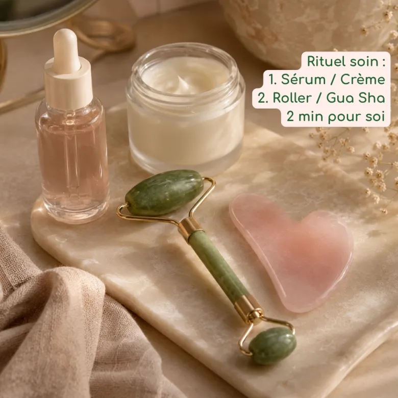 Duo roller jade vert + gua sha quartz rose + konjac offert