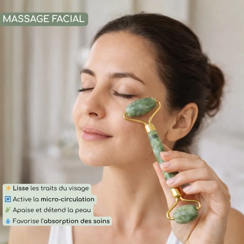 Duo roller jade vert + gua sha quartz rose + konjac offert