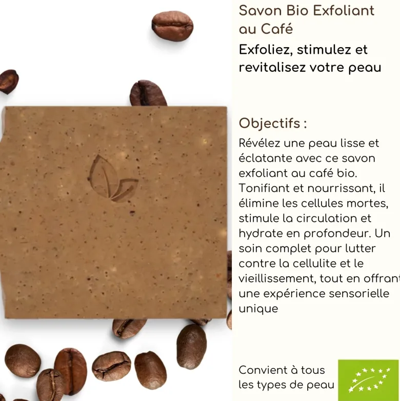 Duo savon exfoliant café bio + support magnétique fabriqué en france