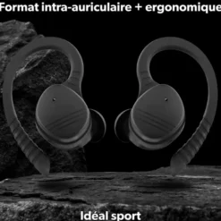 Ecouteurs bluetooth sans fil sport noir